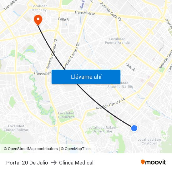 Portal 20 De Julio to Clinca Medical map