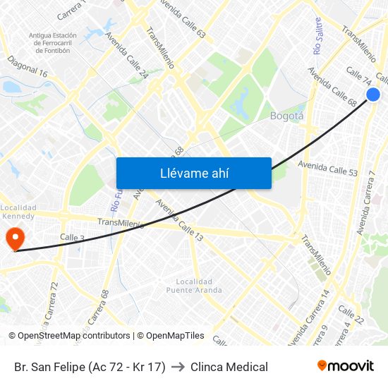 Br. San Felipe (Ac 72 - Kr 17) to Clinca Medical map