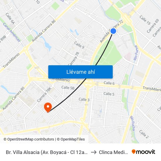 Br. Villa Alsacia (Av. Boyacá - Cl 12a) (A) to Clinca Medical map