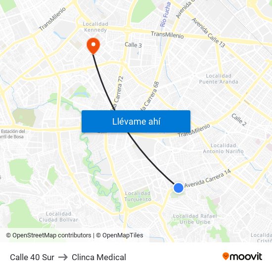 Calle 40 Sur to Clinca Medical map