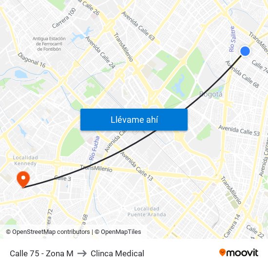 Calle 75 - Zona M to Clinca Medical map
