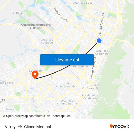 Virrey to Clinca Medical map