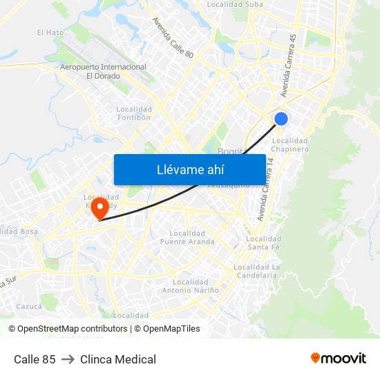 Calle 85 to Clinca Medical map