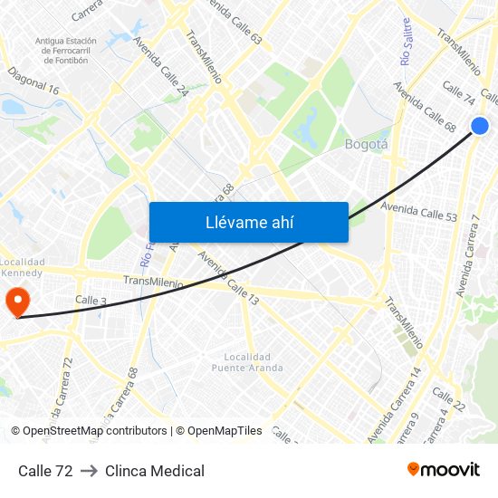 Calle 72 to Clinca Medical map