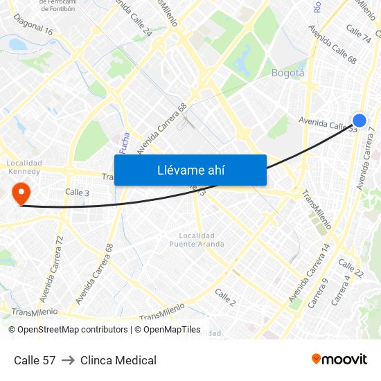 Calle 57 to Clinca Medical map