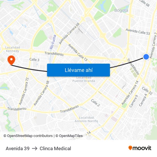 Avenida 39 to Clinca Medical map