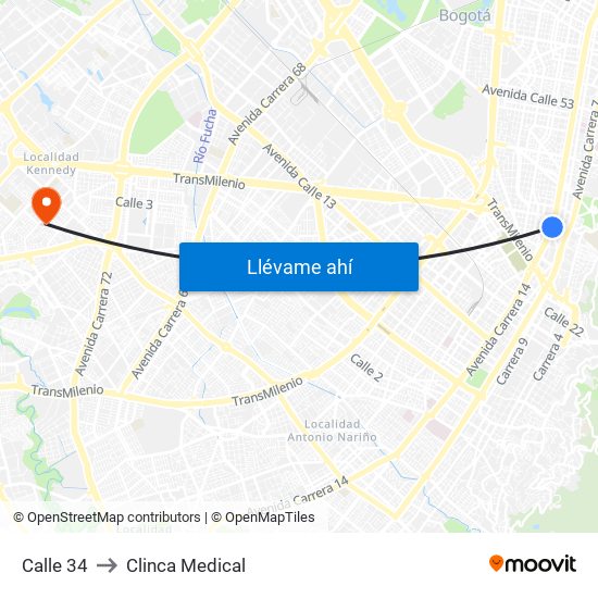 Calle 34 to Clinca Medical map