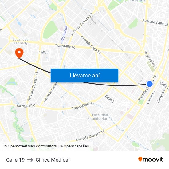 Calle 19 to Clinca Medical map