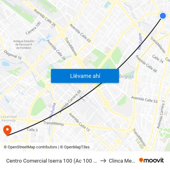 Centro Comercial Iserra 100 (Ac 100 - Kr 54) (B) to Clinca Medical map