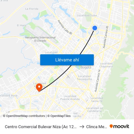 Centro Comercial Bulevar Niza (Ac 127 - Av. Suba) to Clinca Medical map