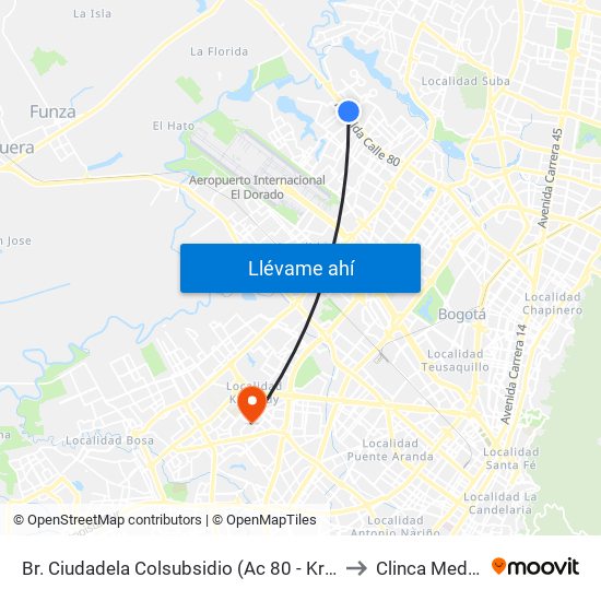 Br. Ciudadela Colsubsidio (Ac 80 - Kr 112a) to Clinca Medical map