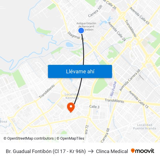 Br. Guadual Fontibón (Cl 17 - Kr 96h) to Clinca Medical map