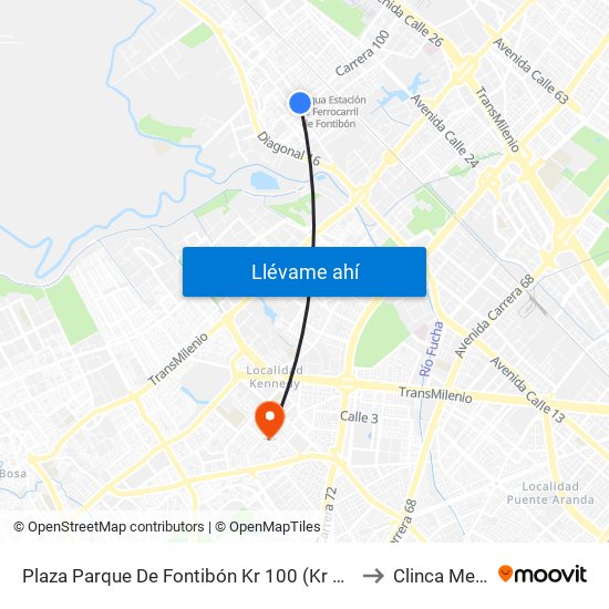 Plaza Parque De Fontibón Kr 100 (Kr 100 - Cl 17a) to Clinca Medical map