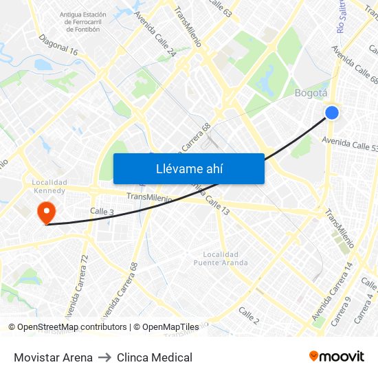 Movistar Arena to Clinca Medical map