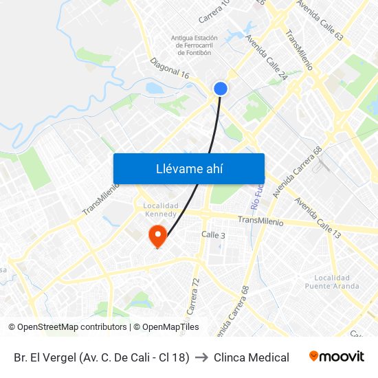 Br. El Vergel (Av. C. De Cali - Cl 18) to Clinca Medical map