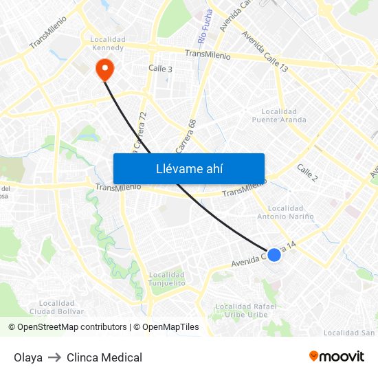 Olaya to Clinca Medical map