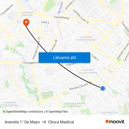 Avenida 1° De Mayo to Clinca Medical map
