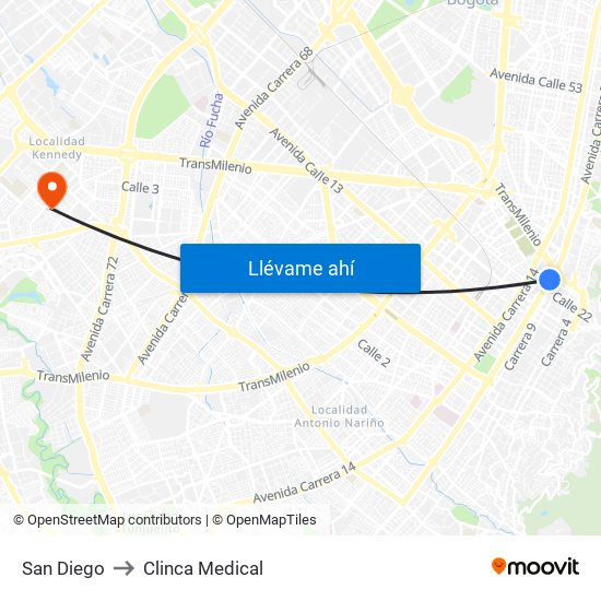 San Diego to Clinca Medical map