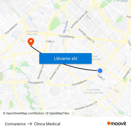 Comuneros to Clinca Medical map