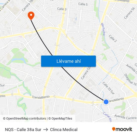 NQS - Calle 38a Sur to Clinca Medical map