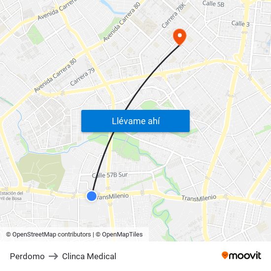 Perdomo to Clinca Medical map