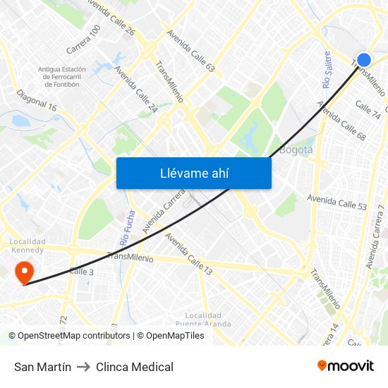 San Martín to Clinca Medical map