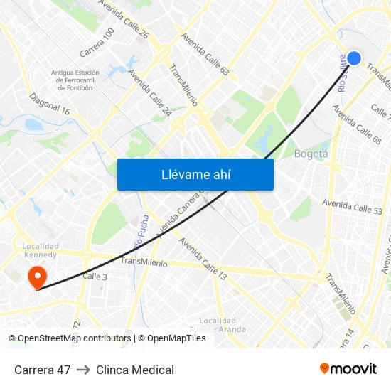 Carrera 47 to Clinca Medical map