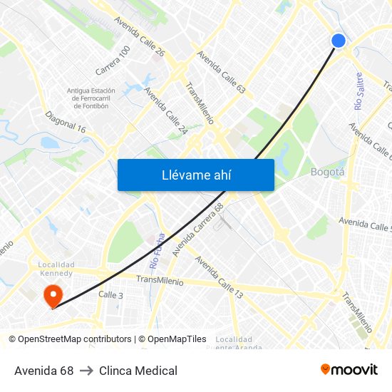 Avenida 68 to Clinca Medical map