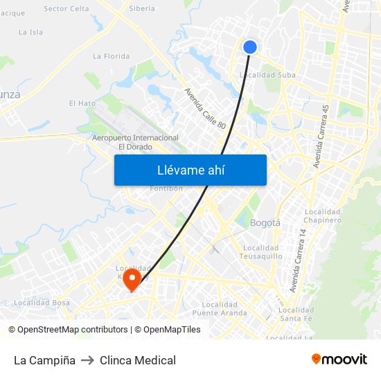 La Campiña to Clinca Medical map