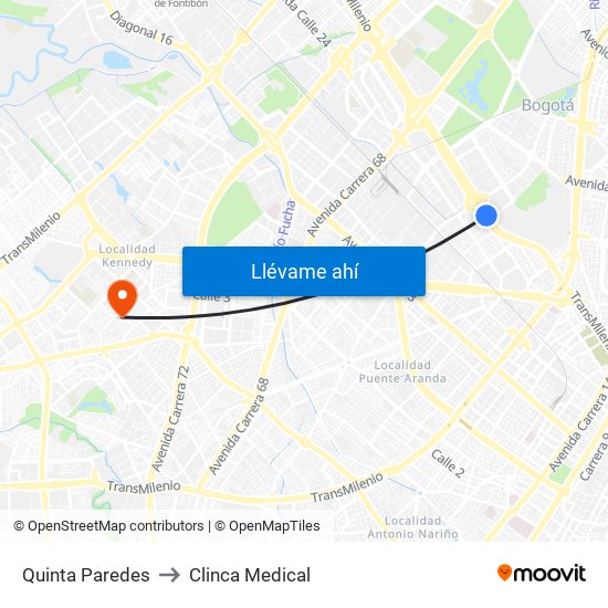 Quinta Paredes to Clinca Medical map