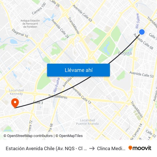Estación Avenida Chile (Av. NQS - Cl 71c) to Clinca Medical map