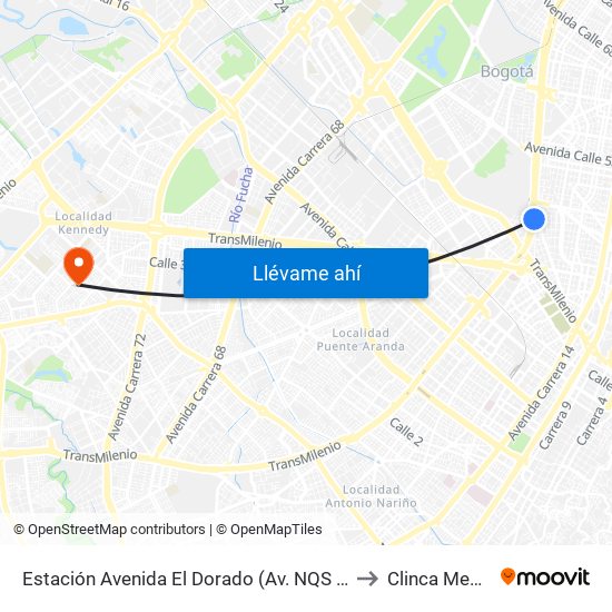Estación Avenida El Dorado (Av. NQS - Cl 40a) to Clinca Medical map