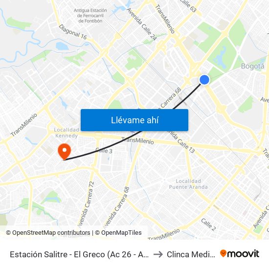 Estación Salitre - El Greco (Ac 26 - Ak 68) to Clinca Medical map