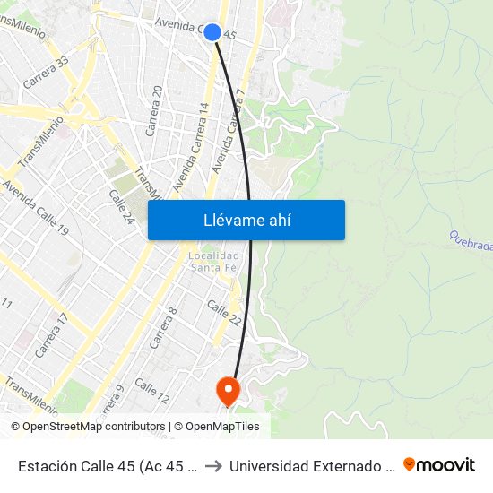 Estación Calle 45 (Ac 45 - Av. Caracas) to Universidad Externado De Colombia map