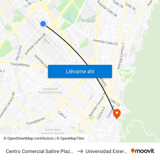 Centro Comercial Salitre Plaza (Av. La Esperanza - Kr 68b) to Universidad Externado De Colombia map