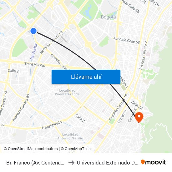 Br. Franco (Av. Centenario - Kr 69b) to Universidad Externado De Colombia map