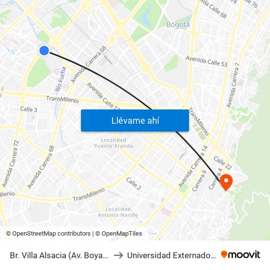 Br. Villa Alsacia (Av. Boyacá - Cl 12a) (A) to Universidad Externado De Colombia map