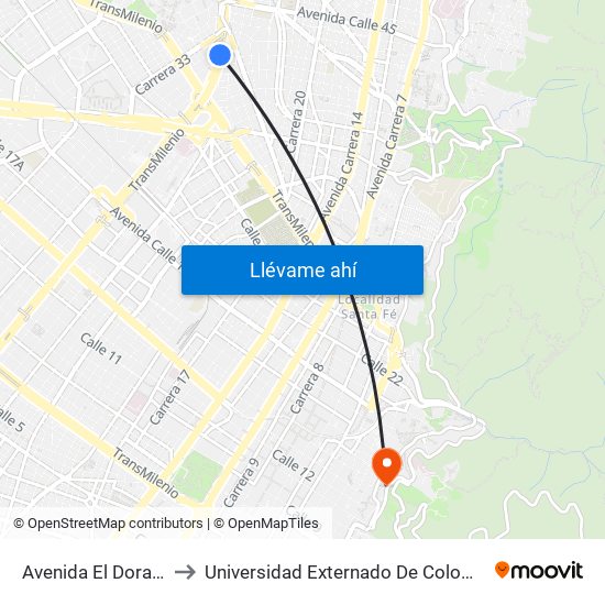 Avenida El Dorado to Universidad Externado De Colombia map