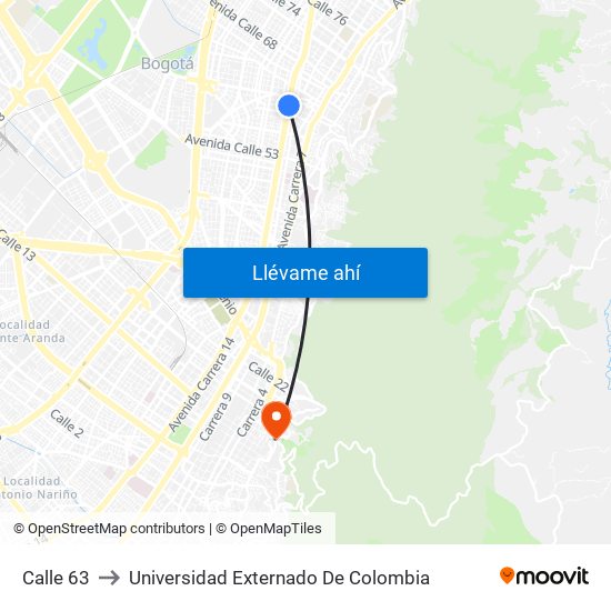 Calle 63 to Universidad Externado De Colombia map