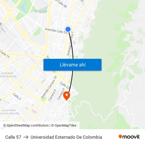Calle 57 to Universidad Externado De Colombia map