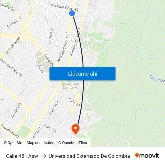 Calle 45 - Asw to Universidad Externado De Colombia map