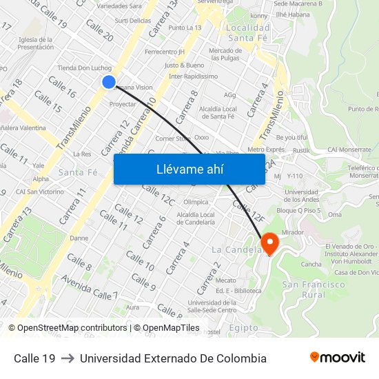 Calle 19 to Universidad Externado De Colombia map