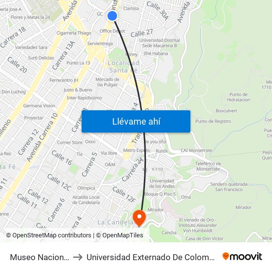 Museo Nacional to Universidad Externado De Colombia map
