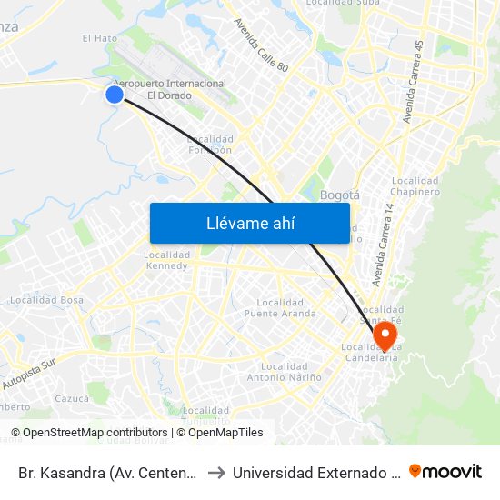 Br. Kasandra (Av. Centenario - Kr 134a) to Universidad Externado De Colombia map