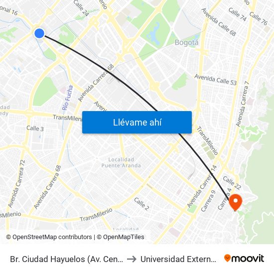 Br. Ciudad Hayuelos (Av. Centenario - Av. C. De Cali) to Universidad Externado De Colombia map