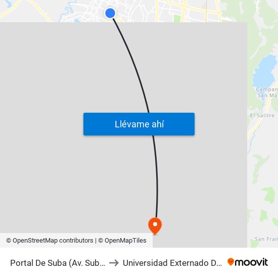 Portal De Suba (Av. Suba - Kr 106) to Universidad Externado De Colombia map