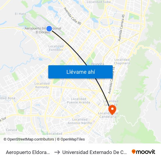 Aeropuerto Eldorado (B) to Universidad Externado De Colombia map