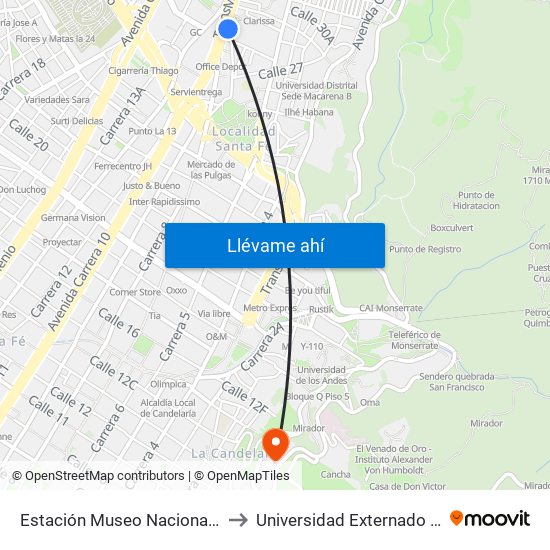 Estación Museo Nacional (Ak 7 - Cl 29) to Universidad Externado De Colombia map
