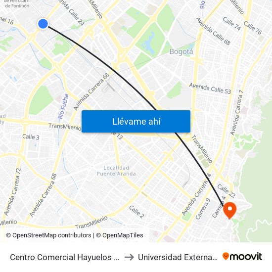 Centro Comercial Hayuelos (Av. C. De Cali - Cl 20) to Universidad Externado De Colombia map