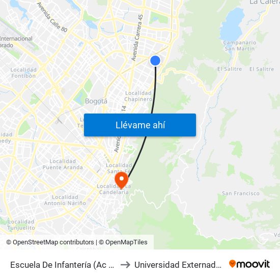 Escuela De Infantería (Ac 100 - Kr 11a) (B) to Universidad Externado De Colombia map